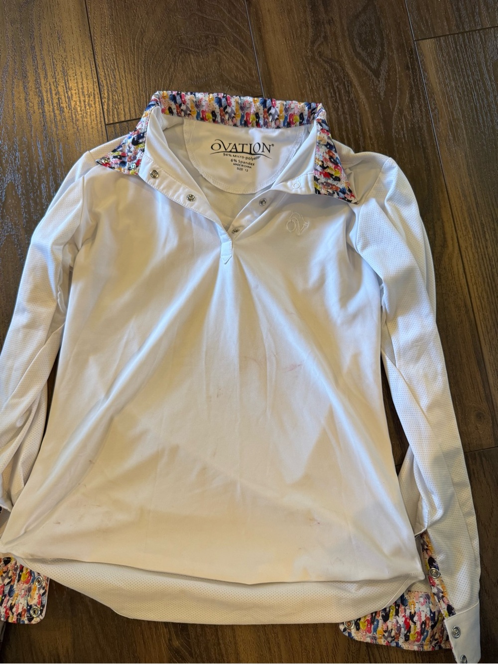 Girls' Ovation equestrian Long-Sleeve Polo with Multicolor Trim size 12